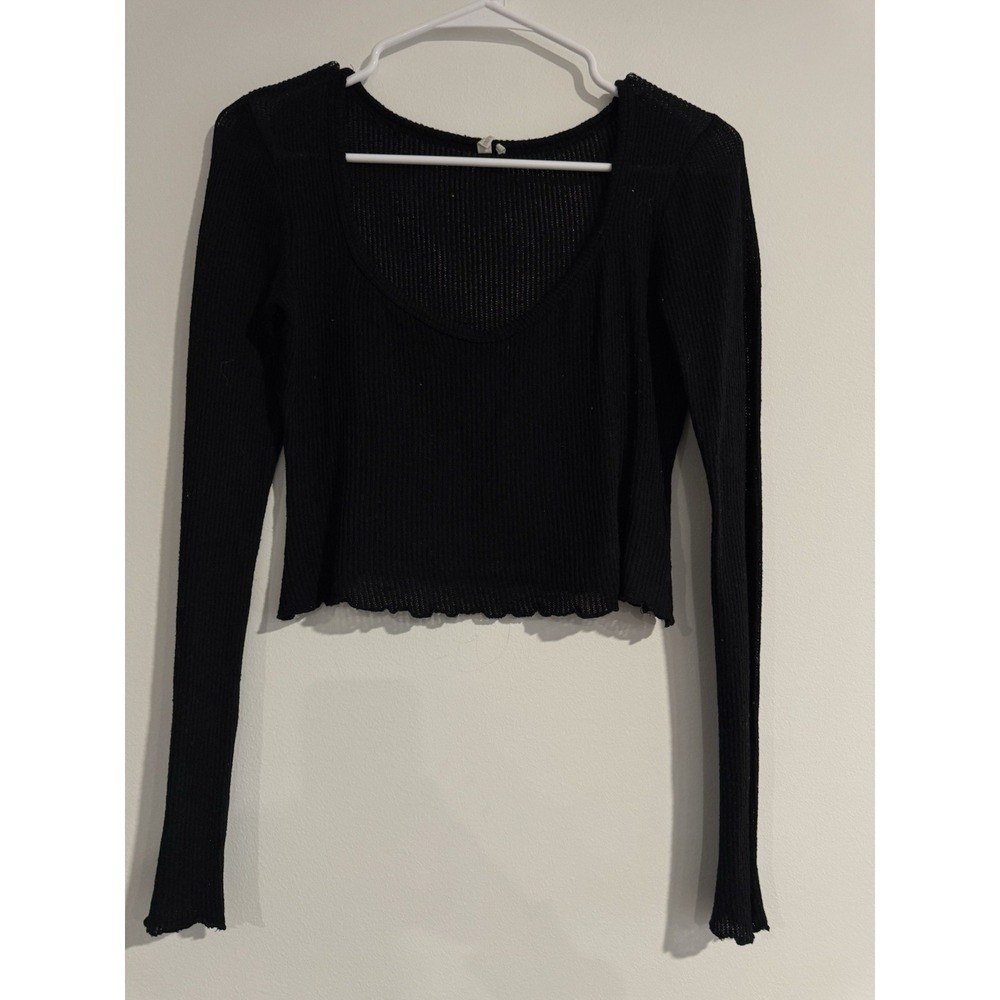 Out from Under Ribbed Long Sleeve Crop Top Womens Small Black Balletcore